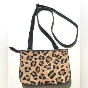 Chico’s Cheetah Womens Crossbody Bag Black Purse Adjustable Strap Zipper Small